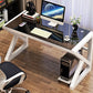 Glass Top Computer Desk Antique Finish Gaming Desk with Metal Legs