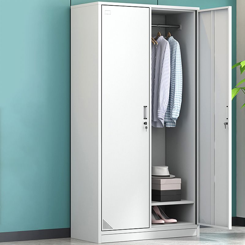 Contemporary Cabinet for Home White Metal Storage Cabinet with Hinged Doors