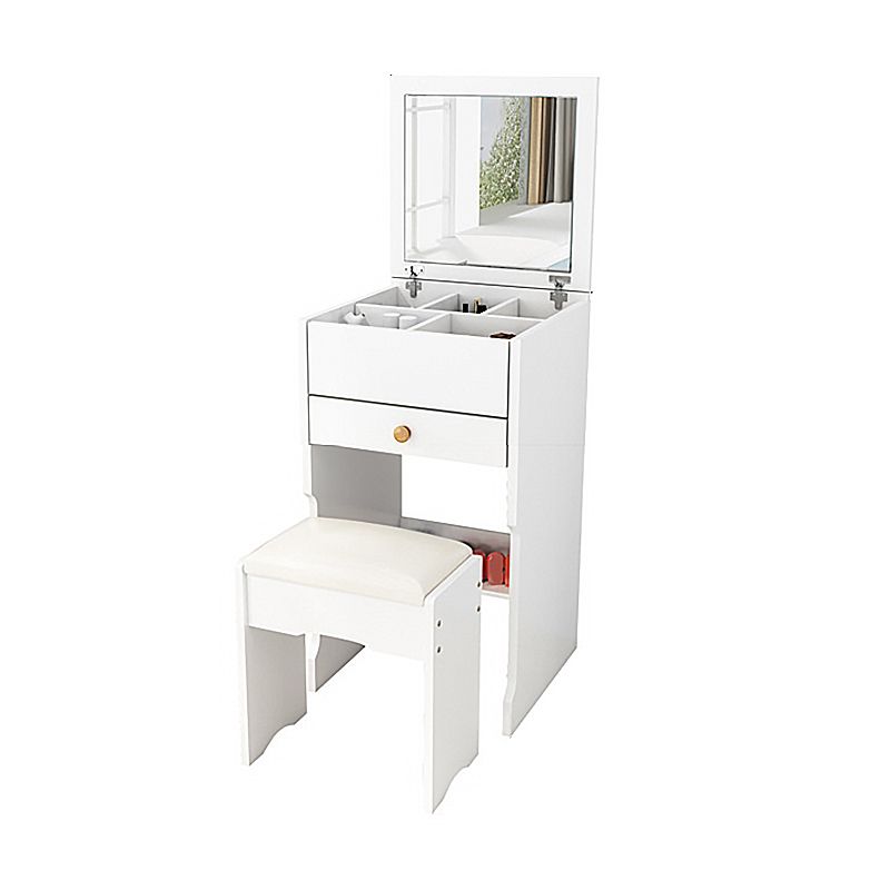 Scandinavian Engineered Wood Dressing Table Set with Mirror and Padded Stool