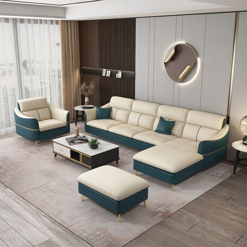 Glam Style Sofa Bed with Padded Leather and White Upholstery Sofa Clearhalo 'furn' 'furn_sectionals' 'Furniture' 'Living Room Furniture' 'Sectionals' 1200x1200_93d5893d-a846-44be-b34a-96109c04b6db