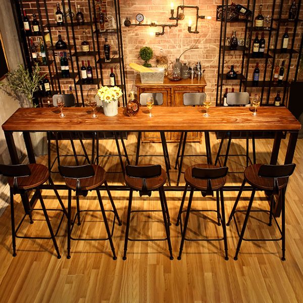 Solid Wood Top Bar Dining Table Industrial Bar Dining Table with Black Base Clearhalo 'Bar Furniture' 'Bar Tables' 'bar_tables' 'furn' 'furn_bar_tables' 'Furniture' 'Kitchen & Dining Furniture' 1200x1200_93d81d81-a014-44fc-ac1e-030304e2b591