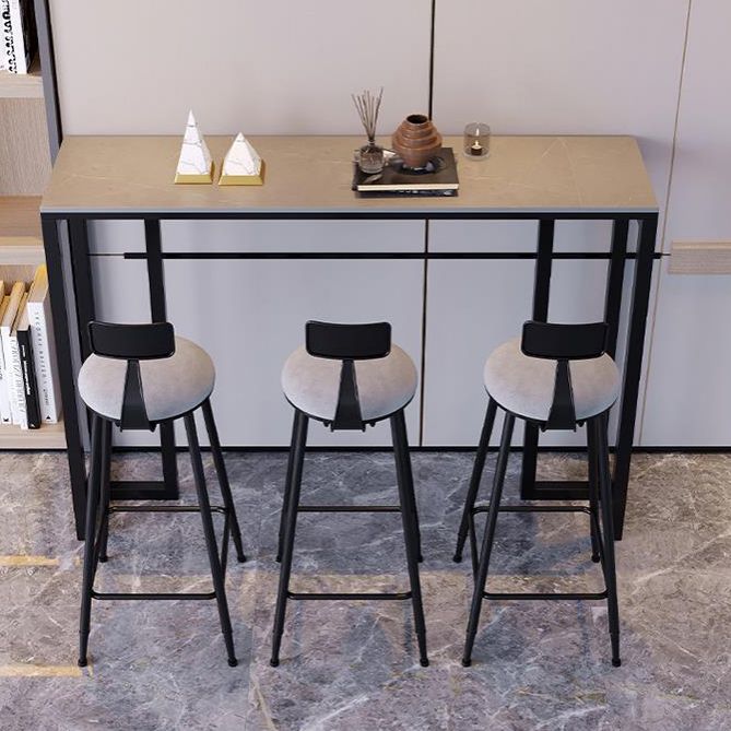 Industrial Black Iron Bar Dining Table with Grey Stone Rectangle Indoor Bistro Table Clearhalo 'Bar Furniture' 'Bar Tables' 'bar_tables' 'furn' 'furn_bar_tables' 'Furniture' 'furniture_bar_tables' 'Kitchen & Dining Furniture' 1200x1200_93d8ba2c-f766-484f-9527-570e286665fc