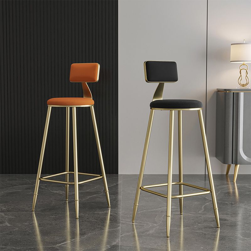 Glam Armless Backrest Counter Stool Iron Kitchen Bar Stool with Leather Cushion and Pedal Clearhalo 'Bar Furniture' 'Bar Stools' 'bar_stools' 'furn' 'furn_bar_stools' 'Furniture' 'furniture_bar_stools' 'Kitchen & Dining Furniture' 1200x1200_93d8f3fa-fc51-48f5-8e9c-dadddf7f43ef