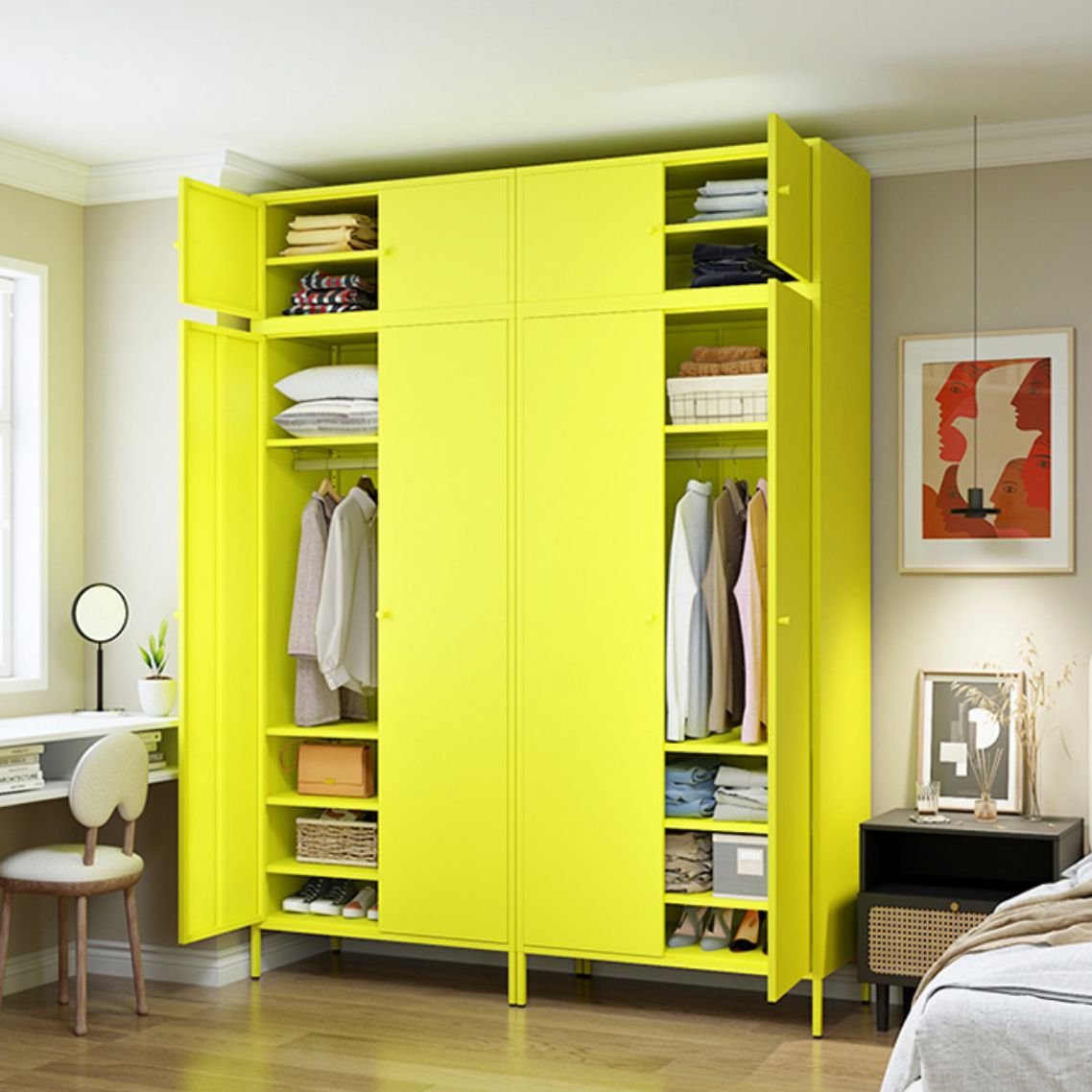 Metallic Finish Cabinet with Legs Contemporary Metal Wardrobe for Home Clearhalo 'Armoires & Wardrobes' 'armoires_wardrobes' 'Bedroom Furniture' 'furn' 'furn_armoires_wardrobes' 'Furniture' 1200x1200_93ddff3e-737f-422f-80a1-8e45a1105dcc