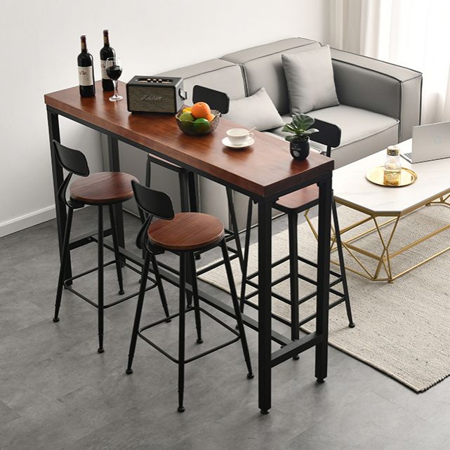 Brown Modern Style Table in Iron and Wood Living Room Bar Table Clearhalo 'Bar Furniture' 'Bar Tables' 'bar_tables' 'furn' 'furn_bar_tables' 'Furniture' 'furniture_bar_tables' 'Kitchen & Dining Furniture' 1200x1200_93df02ac-240a-46fb-9b38-a0040f64e91f