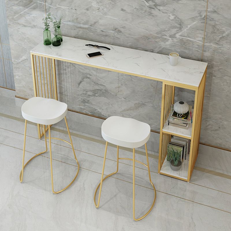 Modern Bar-height Table Faux Marble Top Bistro Pub Table with 2 Shelves Clearhalo 'Bar Furniture' 'Bar Tables' 'bar_tables' 'furn' 'furn_bar_tables' 'Furniture' 'Kitchen & Dining Furniture' 1200x1200_93e0de8f-52e9-453b-9154-23a8bc3f7798