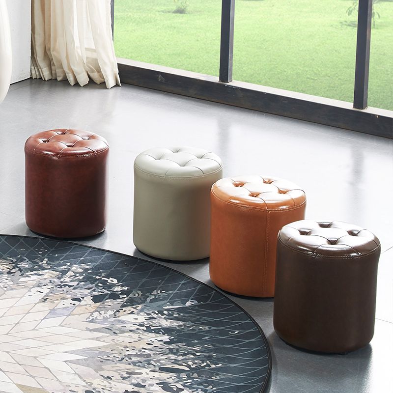 Modern Ottoman Water Resistant Tufted Leather Round Foot Stool Ottoman Clearhalo 'furn' 'furn_ottomans_poufs' 'Furniture' 'Living Room Furniture' 'Ottomans & Poufs' 'ottomans_poufs' 1200x1200_93e3b0e5-52f4-4fb5-833f-7881dff7b212