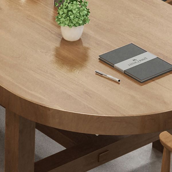 Scrivania di scrittura marrone ovale in legno massiccio in stile contemporaneo da ufficio