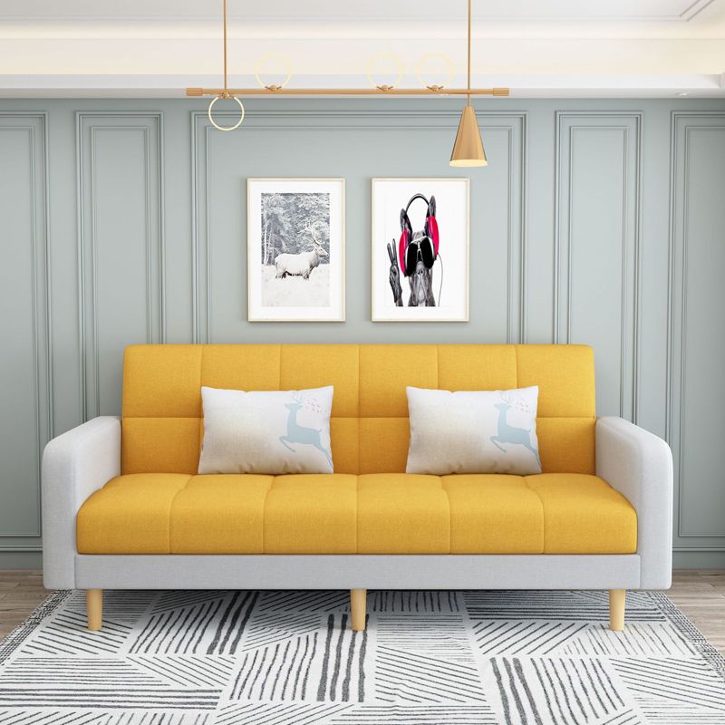 コンテンポラリーフェイクレザーとリネンビスケットバックコンバーチブルセッピーソファ