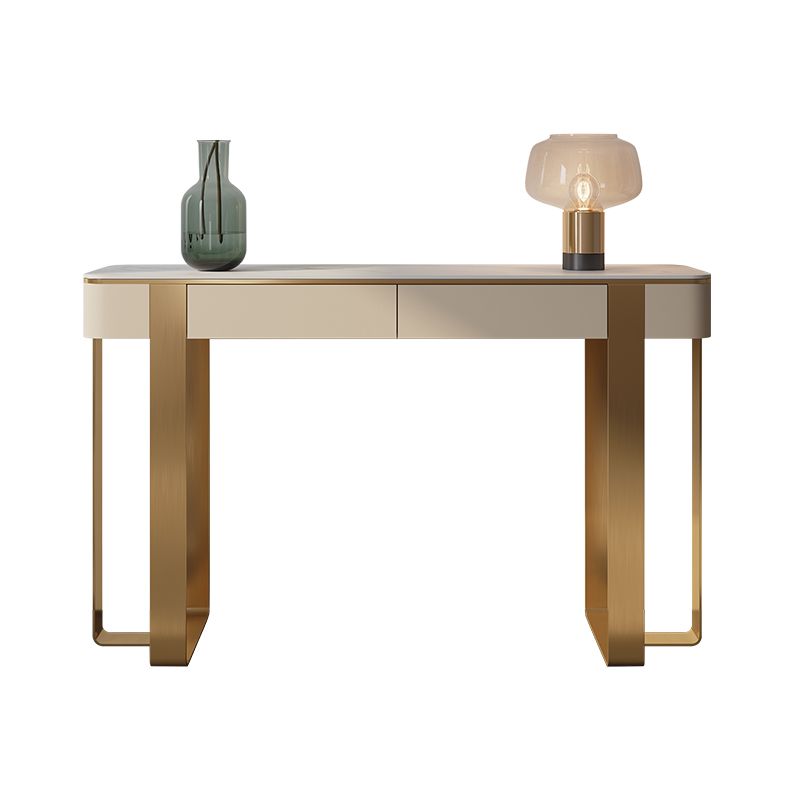 14 inch Wide Glam Console Table Stone Half Moon Accent Table