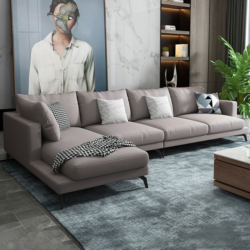Square 4-Seater Sectional with Pillows Back in Linen Blend L-shape Sectional Clearhalo 'furn' 'furn_sectionals' 'Furniture' 'Living Room Furniture' 'Sectionals' 1200x1200_94018f1d-8845-456d-bc43-168fd84fe689