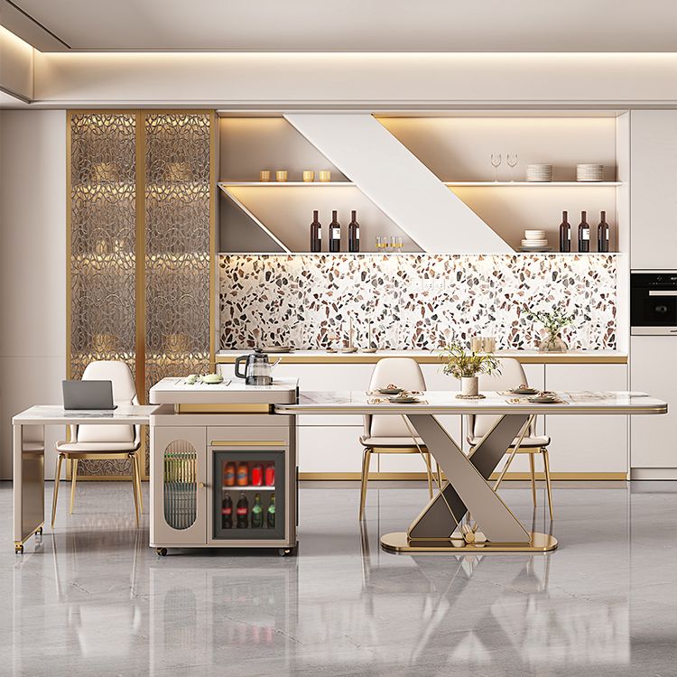 Traditional Luxury Dining Table Stone Rectangle Fixed Table with Pedestal Base Clearhalo 'Dining Tables & Seating' 'Dining Tables' 'dining_table' 'furn' 'furn_dining_table' 'Furniture' 'Kitchen & Dining Furniture' 1200x1200_94021119-6806-47c6-8fc4-de957993a3b8