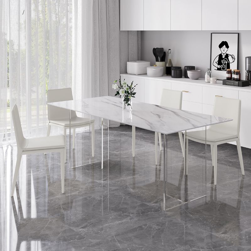 Modern 1/4/5/7 Pieces Dining Table Rectangle Stone Furniture in White Clearhalo 'Dining Room Sets' 'Dining Tables & Seating' 'dining_room_set' 'furn' 'furn_dining_room_set' 'Furniture' 'Kitchen & Dining Furniture' 1200x1200_94067454-2804-45f7-9c1f-b0572b6e73f8