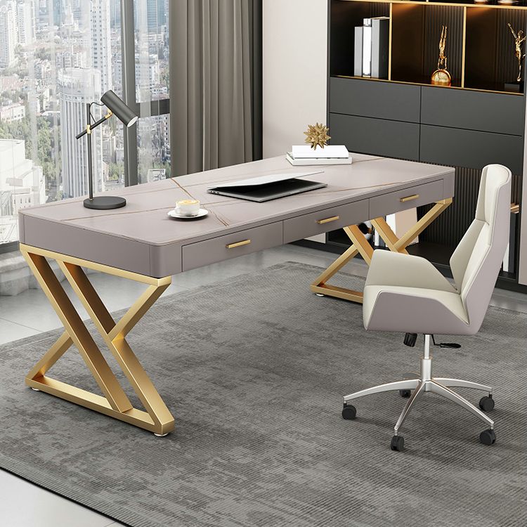 29.25 "H Classic Glam Office Desk Curved Shape Stone Writing Desk