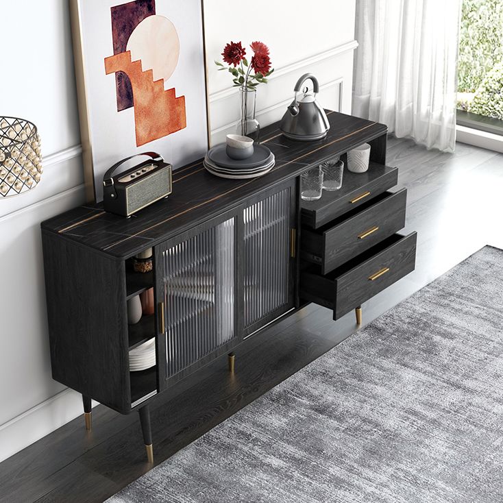 Sideboard a 2 porte glam in legno 61 "l armadio della credenza soggiorno con porta di vetro