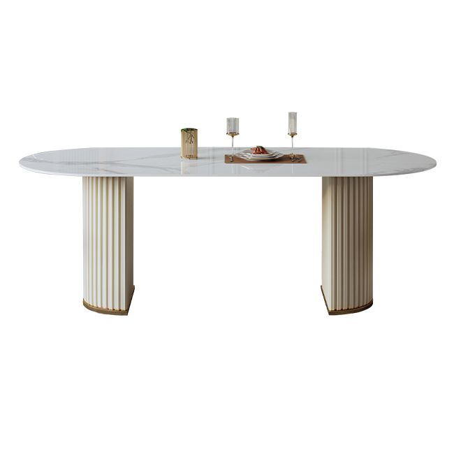Metal Traditional Luxury Oval Dining Table Sintered Stone Table with Double Pedestal Clearhalo ' dining_table' 'Dining Tables & Seating' 'Dining Tables' 'furn' 'furn_dining_table' 'Furniture' 'furniture_dining_table' 'Kitchen & Dining Furniture' 'kitchen&dining_furn' 'kitchen' 'kitchen_dining_table' 1200x1200_940a4f81-69b5-4ab4-bc39-e72c32a598ec