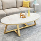 Glam ovale leistenen salontafel, 47 cm hoge cocktailtafel met ijzeren kruispoten