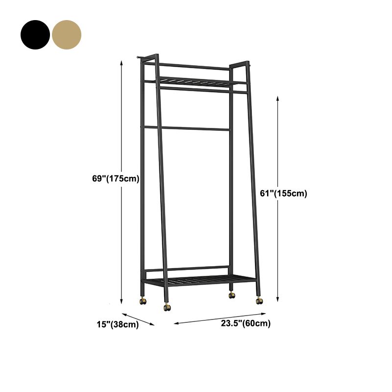 Glam Metal Hall Stand Hanging Rail Storage Shelving and 2 Hooks Coat Hanger Clearhalo 'Entry & Mudroom Furniture' 'furn' 'furn_hall_tree_coat_racks' 'Furniture' 'Hall Trees & Coat Racks' 'hall_tree_coat_racks' 1200x1200_9412631d-3b3d-479a-917c-e71df26fb0f8