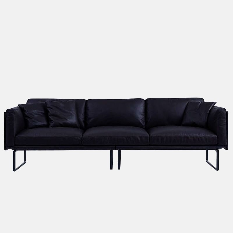 Wooden Genuine Leather Cushions Sofa 31.5"H Contemporary Industrial Square Arm Sofa,Black Clearhalo 'furn' 'furn_sofas' 'Furniture' 'furniture_sofas' 'kitchen' 'kitchen_sofas' 'Living Room Furniture' 'Sofa' 'sofas' 1200x1200_94138918-d2e8-4abb-9181-ac17595aa10e