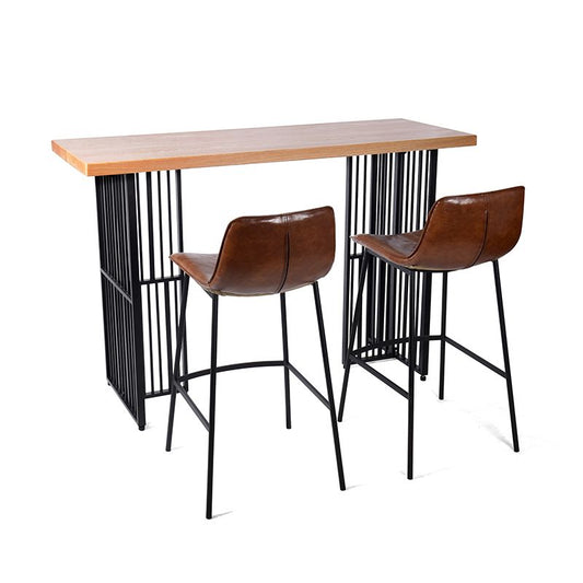 Industrial Rectangle Bistro Table Double Pedestal Solid Wood Bar Height Table in Brown