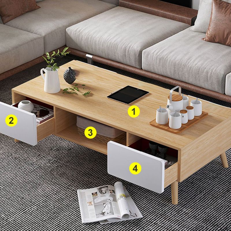 Wood Coffee Table Modern Single Coffee Table with with Storage Drawers Clearhalo 'Coffee & Accent Tables' 'Coffee Tables' 'coffee_tables' 'furn' 'furn_coffee_tables' 'Furniture' 'Living Room Furniture' 1200x1200_941603c5-f979-4752-969d-3fb118f78ccf