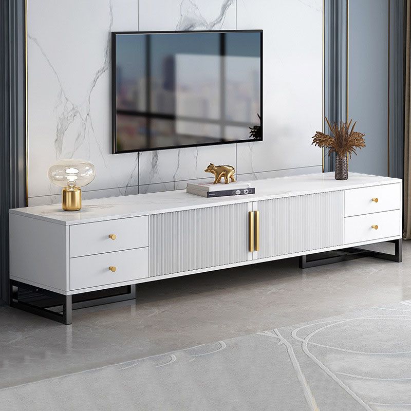 Consola de TV con almacenamiento cerrado, mueble de madera estilo Glam, con cajones y puertas