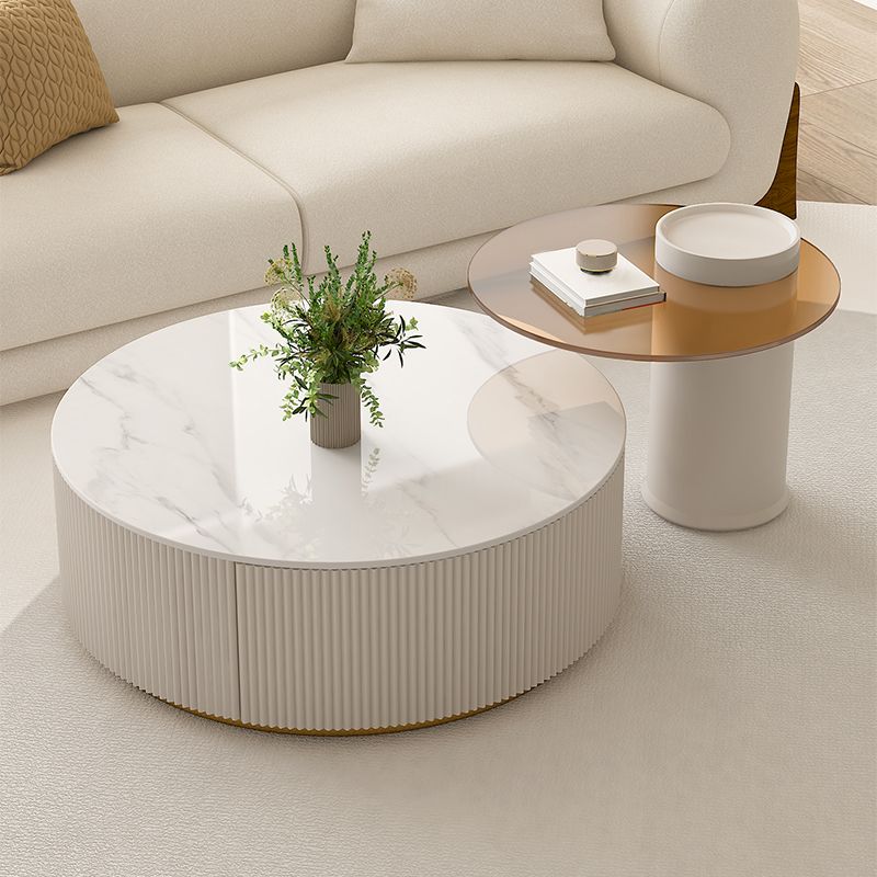 Modern Stone Drum Coffee Table with Storage Dia 31.5" Cocktail Table in Withe Clearhalo 'Coffee & Accent Tables' 'Coffee Tables' 'coffee_tables' 'furn' 'furn_coffee_tables' 'Furniture' 'Living Room Furniture' 1200x1200_94199520-b6ff-48ff-8d97-a5ca7035713e