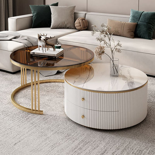 Round Frame Coffee Table Slate Nesting Coffee Table Set with Storage Clearhalo 'Coffee & Accent Tables' 'Coffee Tables' 'coffee_tables' 'furn' 'furn_coffee_tables' 'Furniture' 'Living Room Furniture' 1200x1200_941f7ca7-ddfb-44e2-a959-33acf6080d87