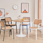 Tavolo da pranzo rotondo moderno con piano in legno naturale con base a tulipano