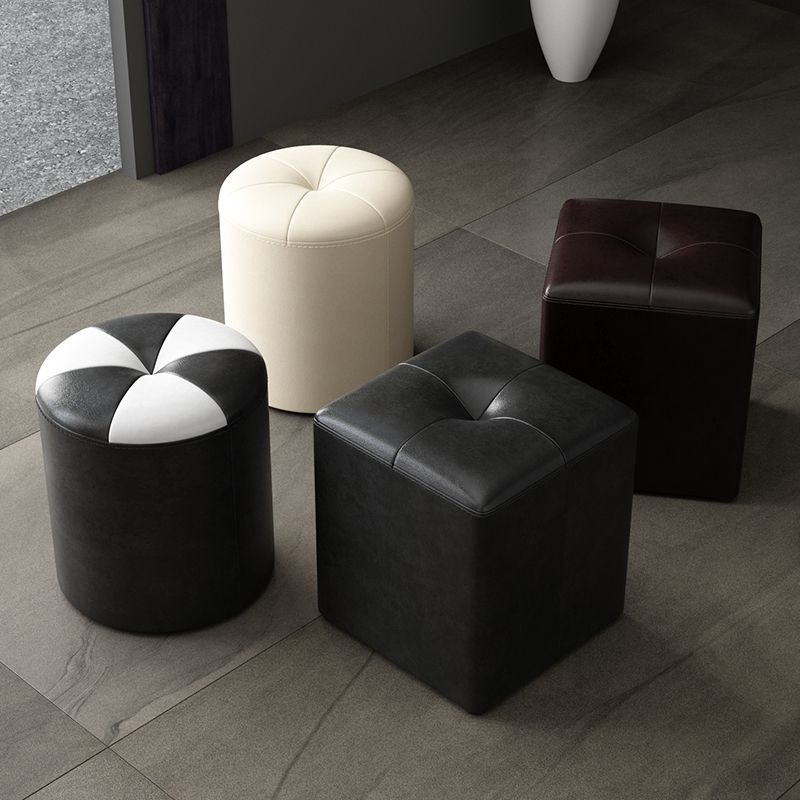 Glam Pouf Ottoman Genuine Leather Stain Resistant Upholstered Square Ottoman Clearhalo 'furn' 'furn_ottomans_poufs' 'Furniture' 'Living Room Furniture' 'Ottomans & Poufs' 'ottomans_poufs' 1200x1200_942af3cf-4856-4cee-b11c-d62dbfa47636