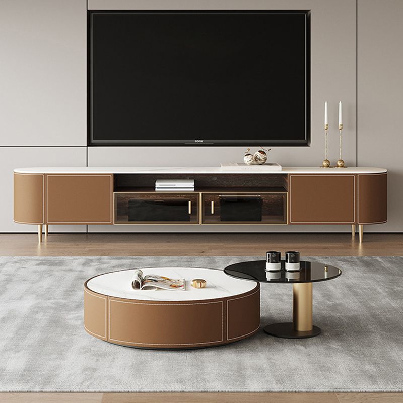 Wooden TV Stand Console Brown Modern Style TV Cabinet with Doors