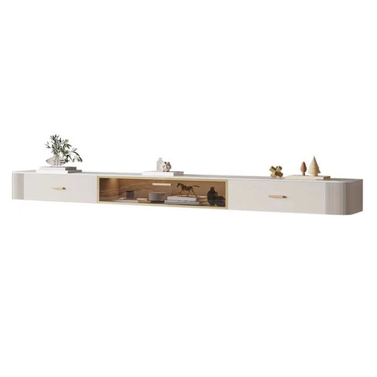 Console multimediale galleggiante contemporanea console in finta legno bianco con cassetti