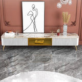 Stone Top Media Console Modern TV Media Stand with Gold Metal Legs