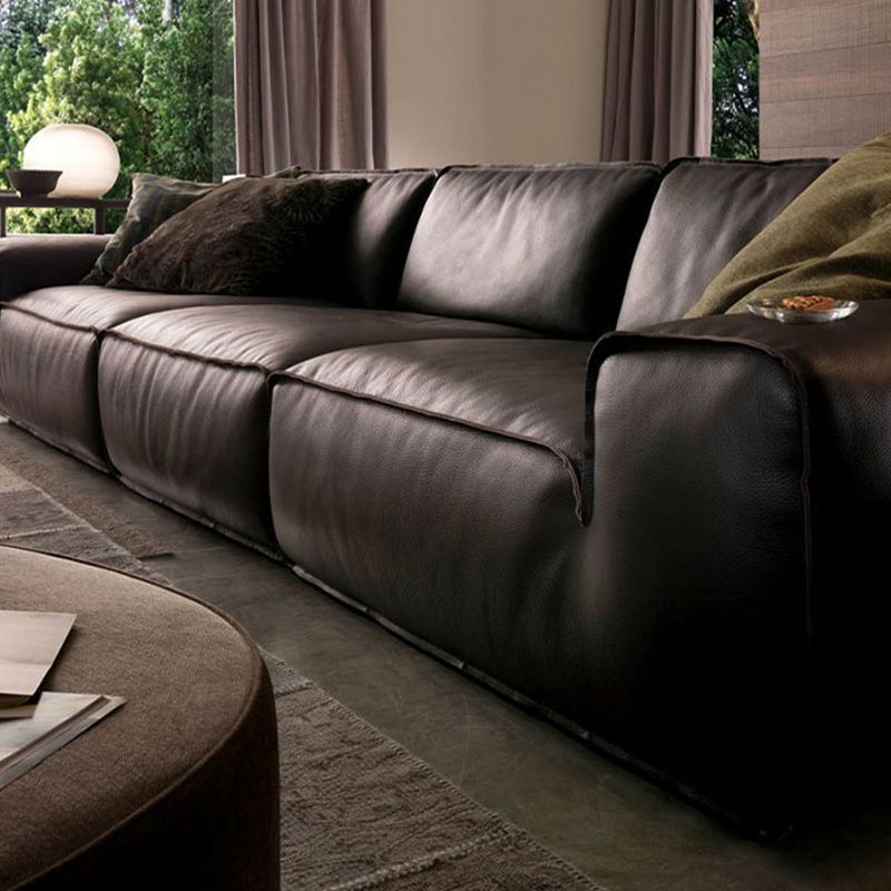 30"H Contemporary Seating Square Arm Pillows Gray Leather Sofa