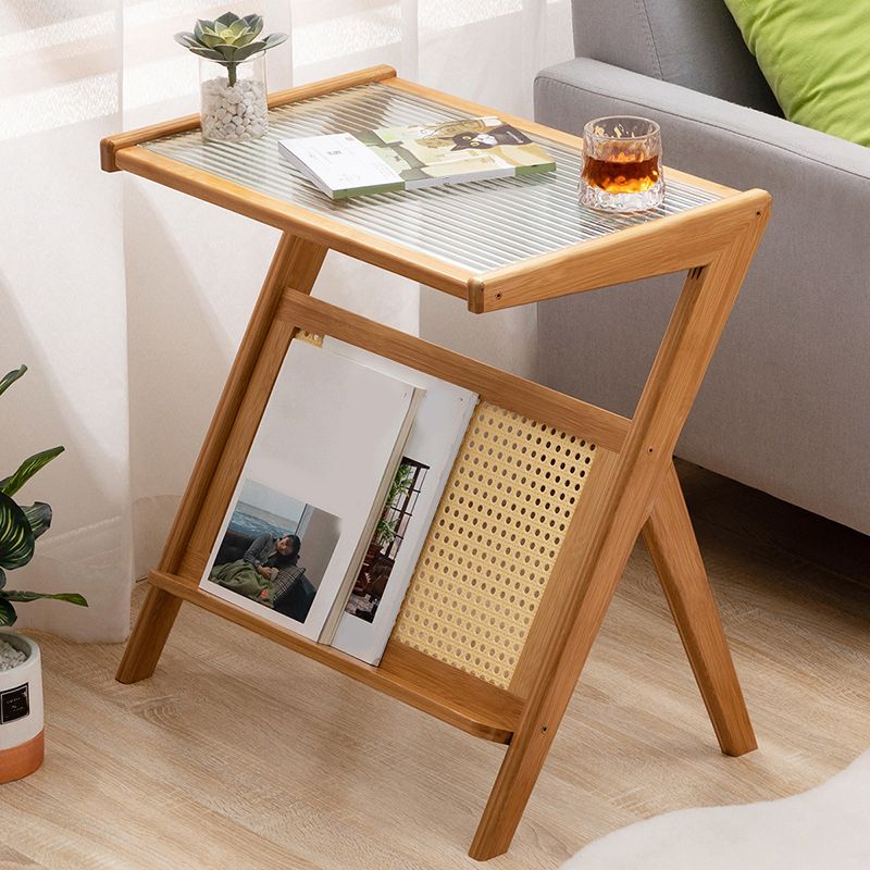 21.6" Tall Modern Rectangular Glass Top Side Table Wood Abstract End Table with Shelf Clearhalo 'Coffee & Accent Tables' 'End & Side Tables' 'end_side_tables' 'furn' 'furn_end_side_tables' 'Furniture' 'Living Room Furniture' 1200x1200_9433f6d6-bbc7-4c15-ac2e-773c28d1f6e6