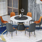 Round Stone Dining Table Black Base Traditional Luxury Dinette Table in White Clearhalo 'Dining Tables & Seating' 'Dining Tables' 'dining_table' 'furn' 'furn_dining_table' 'Furniture' 'furniture_dining_table' 'Kitchen & Dining Furniture' 1200x1200_943d68a5-d6a9-4974-89c6-f673f50f7e52