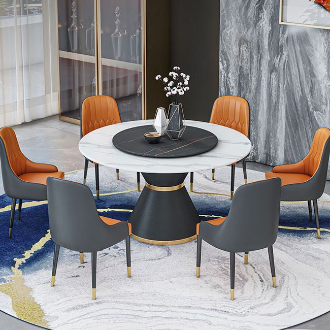 Round Stone Dining Table Black Base Traditional Luxury Dinette Table in White Clearhalo 'Dining Tables & Seating' 'Dining Tables' 'dining_table' 'furn' 'furn_dining_table' 'Furniture' 'furniture_dining_table' 'Kitchen & Dining Furniture' 1200x1200_943d68a5-d6a9-4974-89c6-f673f50f7e52
