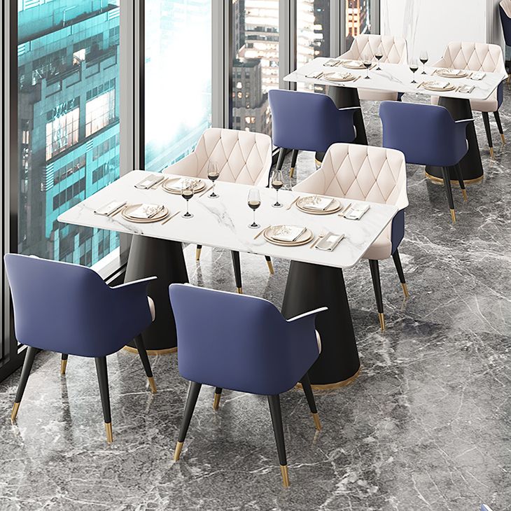 Glam Metal Arm Dining Chair Faux Leather Side Chairs for Restaurant Use