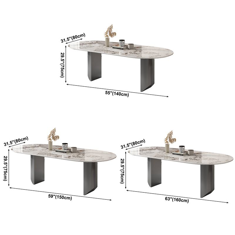 Sintered Stone Dining Table Modern Table in White with Grey Double Pedestal Clearhalo ' dining_table' 'Dining Tables & Seating' 'Dining Tables' 'furn' 'furn_dining_table' 'Furniture' 'furniture_dining_table' 'Kitchen & Dining Furniture' 'kitchen&dining_furn' 'kitchen' 'kitchen_dining_table' 1200x1200_943f1fa4-c9a3-4385-8f9a-01f17b92323d