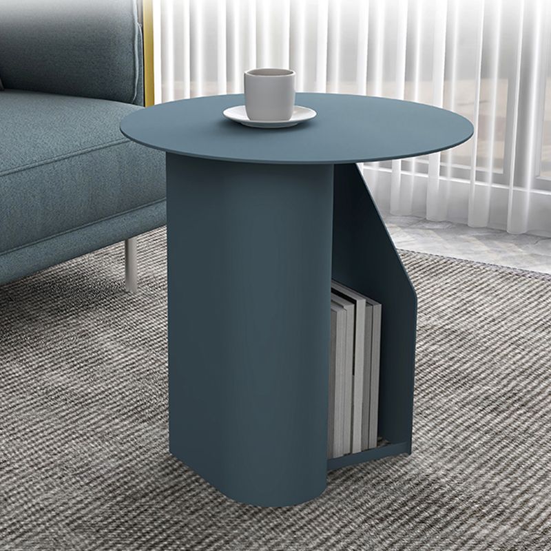 Dia 17.7" Metal Side Table Mid-Century Modern Pedestal End Table with Storage