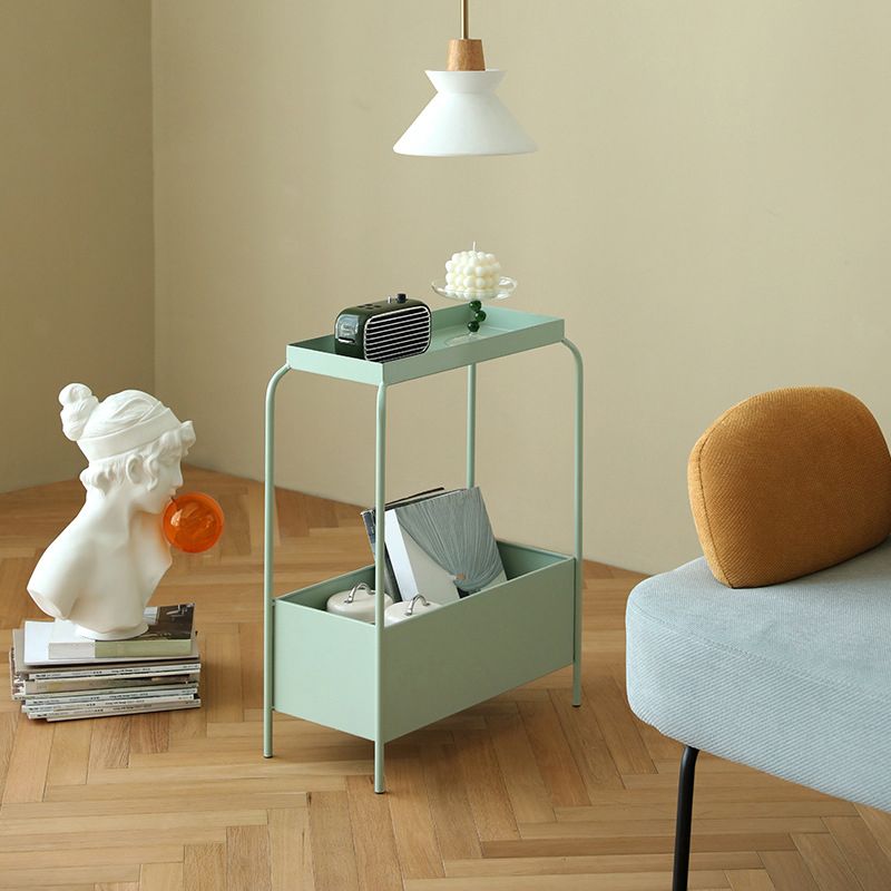 Mid-Century Corner Table Metal 4 Legs Side End Table with Storage