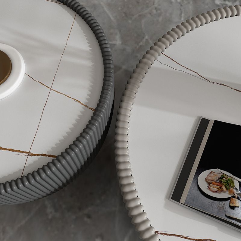 Luxurious Slate Round Pedestal Coffee Cocktail Table in White and Gray Clearhalo 'Coffee & Accent Tables' 'Coffee Tables' 'coffee_tables' 'furn' 'furn_coffee_tables' 'Furniture' 'Living Room Furniture' 1200x1200_9443d5af-4aad-49db-bd44-78d915c6a140