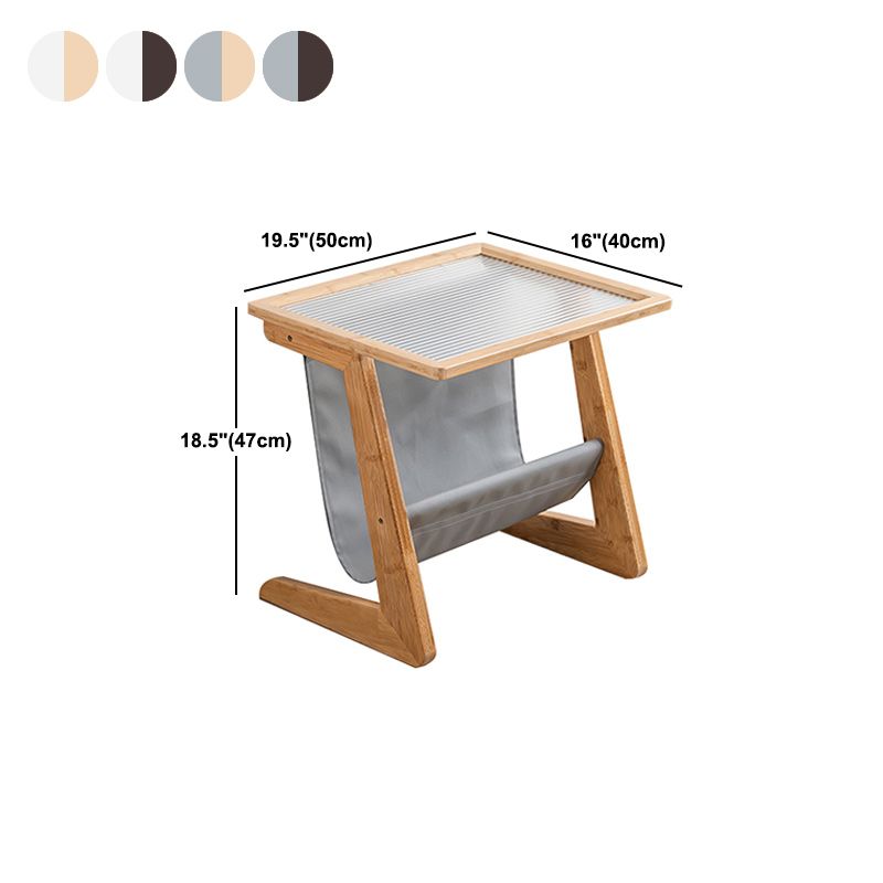 Mesa lateral de vidrio rectángulo moderno Mesa de base abstracta de madera con soporte de revista