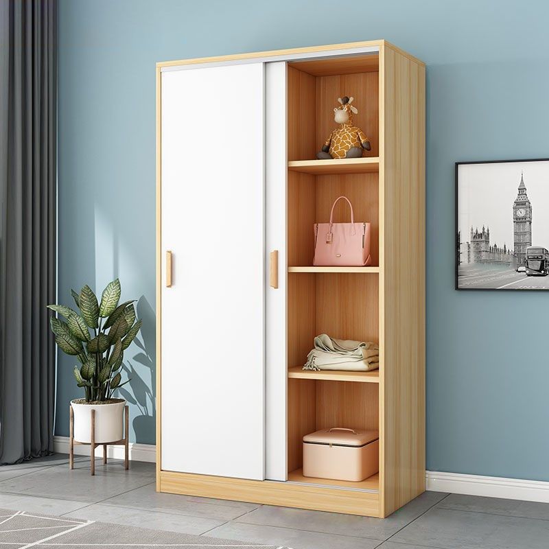Modern Style Home Wardrobe Armoire Beech Wood and Engineered Wood Storage Wardrobe Cabinet