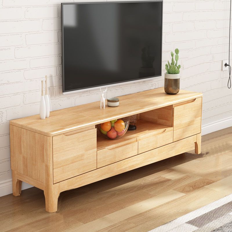 Moderner Gummi -Holz -TV -Standkonsole Open Storage TV Stand mit 2 Türen, 15 "D x 19" h