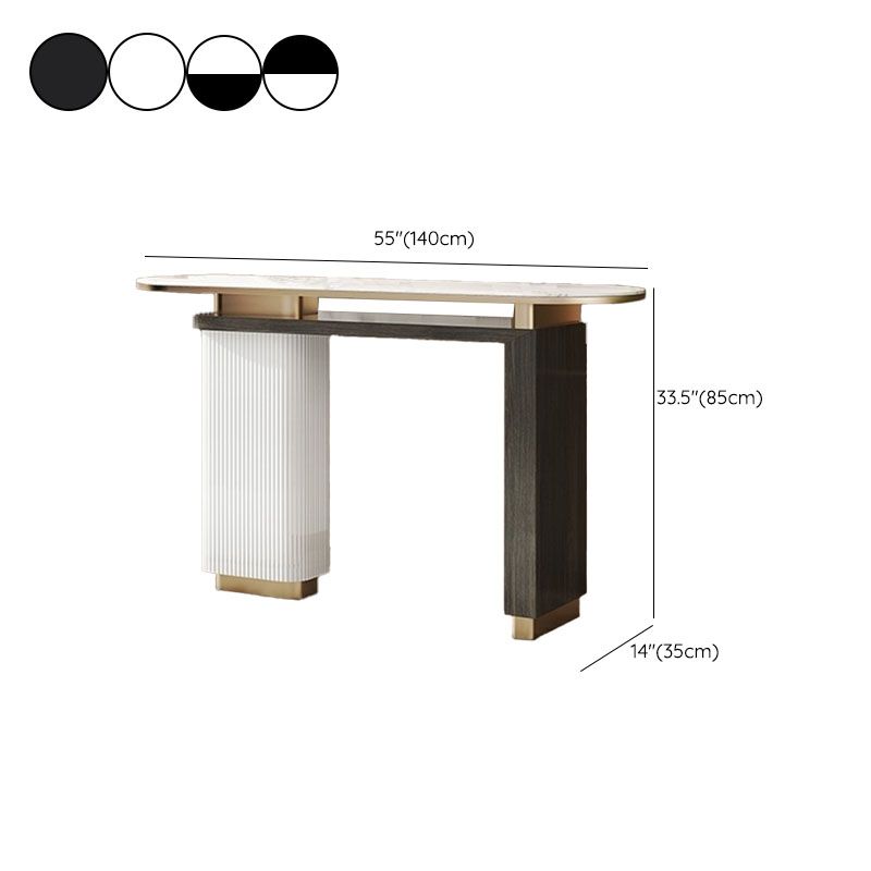 Oval Shape Contemporary Console Table Stone Console Sofa Table in Black and White