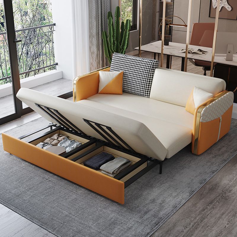 Square Arm Modern Faux Leather Stain Resistant Bed Sofa Couch