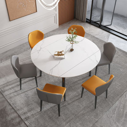 29.13''H Contemporary Round Dining Table Sintered Stone Table with 4 Black Metal Legs Clearhalo ' dining_table' 'Dining Tables & Seating' 'Dining Tables' 'furn' 'furn_dining_table' 'Furniture' 'furniture_dining_table' 'Kitchen & Dining Furniture' 'kitchen&dining_furn' 'kitchen' 'kitchen_dining_table' 1200x1200_9463d91e-44da-42af-a918-2d671232446d