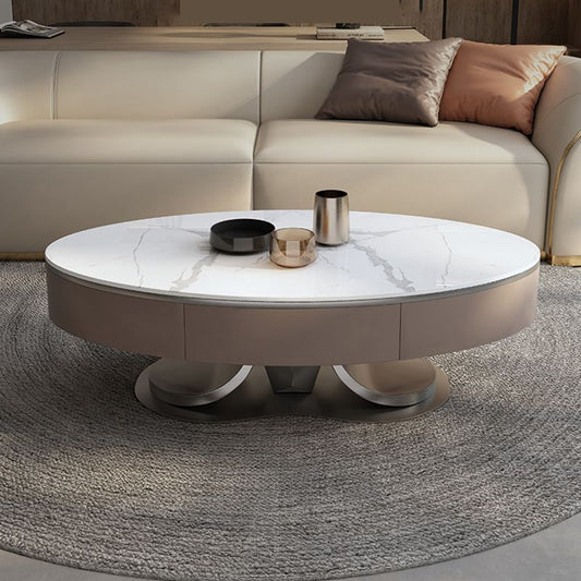 Glam Stone Single Coffee Table Pedestal Coffee Cocktail Table with Storage Drawers Clearhalo 'Coffee & Accent Tables' 'Coffee Tables' 'coffee_tables' 'furn' 'furn_coffee_tables' 'Furniture' 'Living Room Furniture' 1200x1200_9464ad78-541d-4232-922c-5a4596eb9233