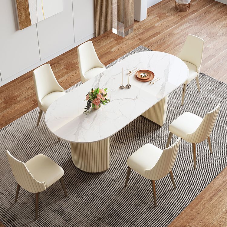 Luxury Double Pedestal Dining Table Oval Stone Top Dining Table for Dining Room Clearhalo 'Dining Tables & Seating' 'Dining Tables' 'dining_table' 'furn' 'furn_dining_table' 'Furniture' 'Kitchen & Dining Furniture' 1200x1200_9467e9b0-da8c-4c58-a43d-0daf90ef951e